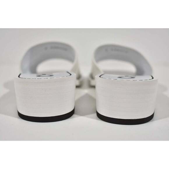 Chanel 22S White Calfskin Leather CC Logo Mules Slide Sandal Block Heel Flat 37 - Picture 11 of 12